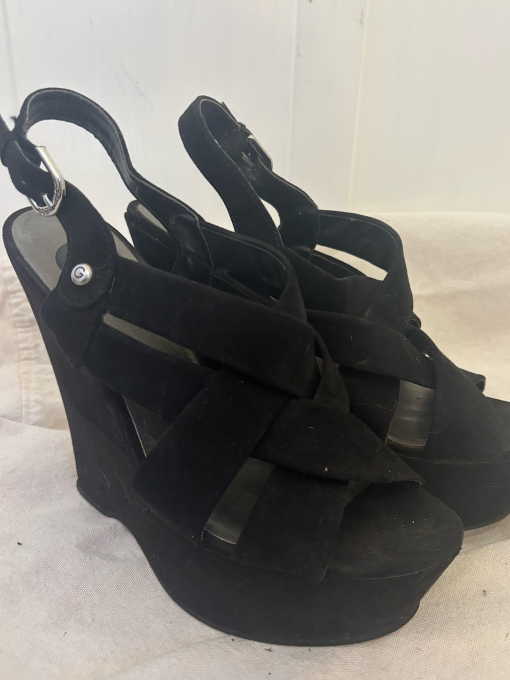 Black Women's Suede Platform Wedge Sandals - G by Guess